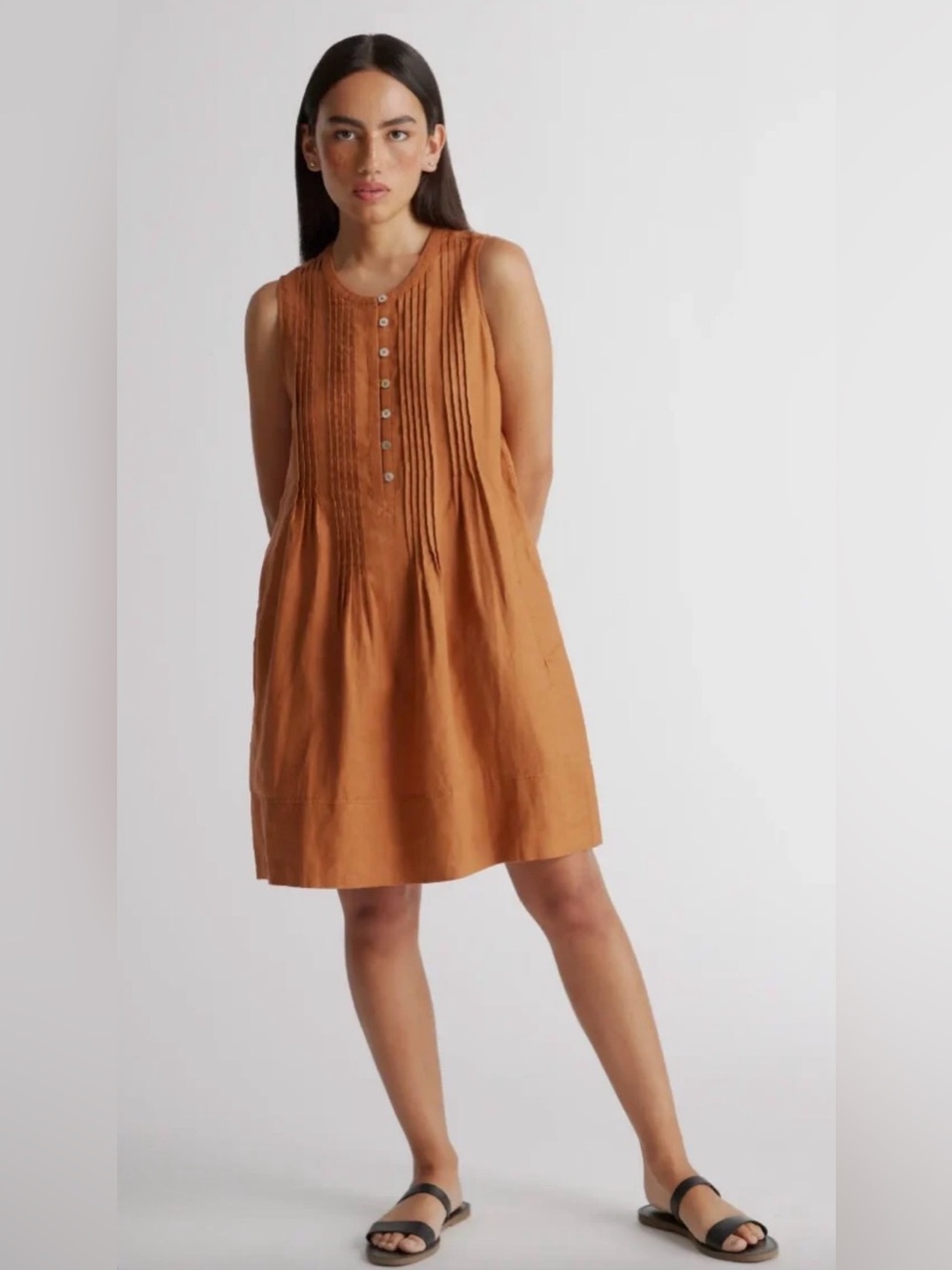 Quince 100% European Linen Swing Dress Small Terracotta Sleeveless NWT Fall